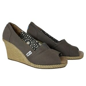 TOMS Peep Toe Wedges Espadrille Platform Casual Shoes Gray Size 9